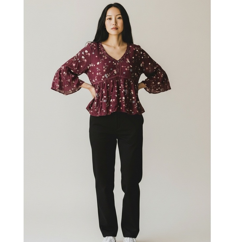 Arizona Jeans Co Floral Babydoll‎ Peasant Top Boho Romantic Cottagecore XL